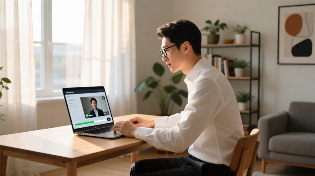 Online kurslar ile dijital eğitim alan profesyonel